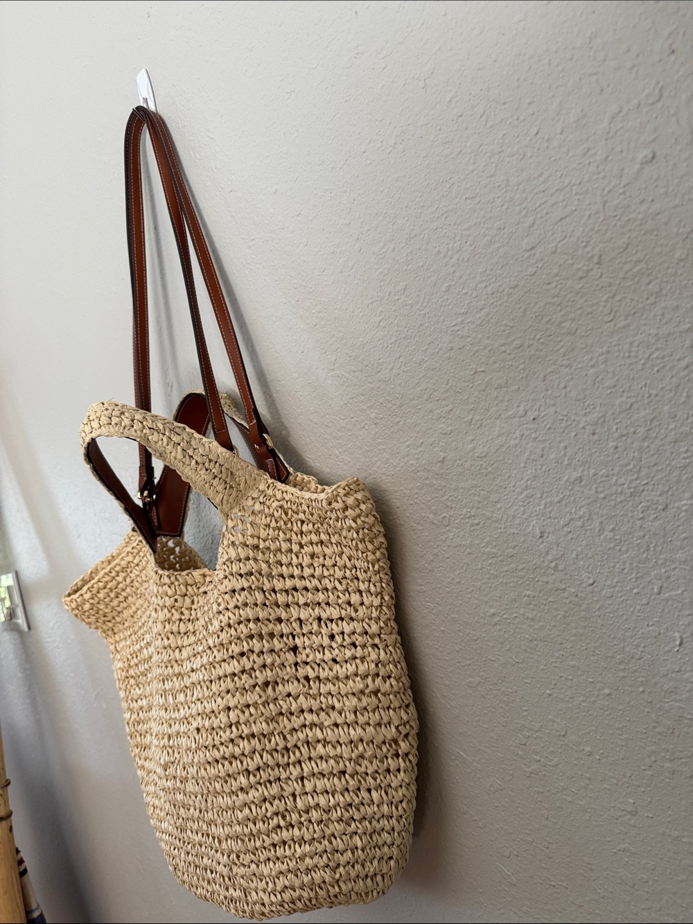 Mango Woven Straw Tote Bag with Brown faux Leather Straps - Picture 3 of 11